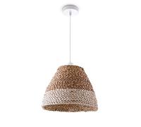 Paco Home Lámpara De Suspensión Mesa Comedor Cesto Cable Textil 1,5m E27 Lámpara Coltgante Boho Rústica, Farbe_MuVa:Beige (Ø25 cm), Tipo de luminaria___Color:Lámpara colgante - Blanco