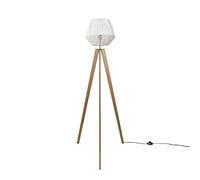 Paco Home Lumin. De Pie Moderna Salón Dormitorio Ratán Boho Cesto Luminaria De Pie E27, Base de la lámpara: Lámpara de piso de madera, Pantalla de lámpara: Blanco (Ø33 cm)