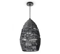 Paco Home Luminaria Suspensión Salón Bohemia Lámparas Cesta Lámpara Colgante Ratán Comedor Lámpara Papel E27, Tipo de lámpara:Lámpara colgante - Tipo 4, Farbe_MuVa:Negro (Ø30cm)