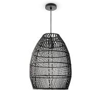Paco Home Luminaria Suspensión Salón Bohemia Lámparas Cesta Lámpara Colgante Ratán Comedor Lámpara Papel E27, Tipo de lámpara:Lámpara colgante - Tipo 2, Farbe_MuVa:Negro (Ø30cm)