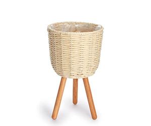 Paco Home Maceta Sobretiesto Grande Jardinera Interior Tiesto Juego Cesto Lámina Madera Flores Trenzadas, Farbe_MuVa:Crema, Establece:2pcs Set/Diseño 3