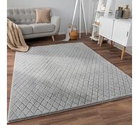 Paco Home Moderna Alfombra de Sala de Pelo Corto, Estilo escandinavo Japandi Panglao, Monocolor, Efecto Alto-bajo Motivo Abstracto Efecto 3D Pelo Suave Crema, tamaño:200x280 cm, Color:Gris 2