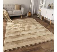 Paco Home Moderna Alfombra de Sala de Pelo Corto, Estilo escandinavo Japandi Panglao, Monocolor, Efecto Alto-bajo Motivo Abstracto Efecto 3D Pelo Suave Crema, tamaño:160x220 cm, Color:Beige 4