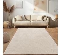 Paco Home Moderna Alfombra de Sala de Pelo Corto, Estilo escandinavo Japandi Panglao, Monocolor, Efecto Alto-bajo Motivo Abstracto Efecto 3D Pelo Suave Crema, tamaño:160x220 cm
