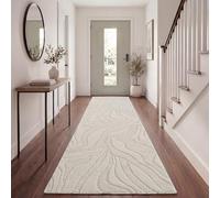 Paco Home Moderna Alfombra de Sala de Pelo Corto, Estilo escandinavo Japandi Panglao, Monocolor, Efecto Alto-bajo Motivo Abstracto Efecto 3D Pelo Suave Crema, tamaño:80x150 cm