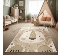 Paco Home Moqueta Habitación Infantil Alfombra de Juego Efecto High-Low Motivo León Suave Tacto Fácil Cuidado Moderna Minimalista Beige Crema Carbón, tamaño:120x160 cm