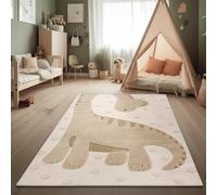Paco Home Moqueta Habitación Infantil Moqueta de Juego Efecto Alto-Bajo Motivo Dino Colores Naturales Suave Tacto Fácil Cuidado Beige Crema Carbón, tamaño:160x220 cm