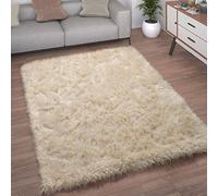 Paco Home Piel Sintética Alfombra Salón Imitación Pelo Largo Cojín Forma Corazón Redonda, tamaño:120x170 cm, Color:Crema