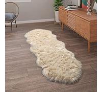 Paco Home Piel Sintética Alfombra Salón Imitación Pelo Largo Cojín Forma Corazón Redonda, tamaño:55x160 cm Forma de Piel, Color:Crema
