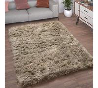 Paco Home Piel Sintética Alfombra Salón Imitación Pelo Largo Cojín Forma Corazón Redonda, tamaño:60x100 cm, Color:Beige