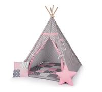 Paco Home Tienda Infantil Tipi Cuarto Infantil Juegos Interiores Sólida Robusta Wigwam Distintos Estampados, Farbe_MuVa:Gris, Establece:con Accesorios