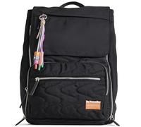 PACO MARTINEZ Mochila Traveller Hecha con Nylon Expandible para Mujer, Bolso Mochila para Portátil 13", Tamaño Grande, Asas Traseras Regulables, Color Negro - 40x28,5x21/25 Centímetros