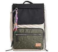 PACO MARTINEZ Mochila Traveller Hecha con Nylon Expandible para Mujer, Bolso Mochila para Portátil 13", Tamaño Grande, Asas Traseras Regulables, Color Beige, Negro y Verde - 40x28,5x21/25 Centímetros