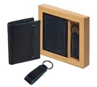 PACO MARTINEZ Set de Regalo para Hombre, Caja Regalo con Cartera Billetero para Hombre y Llavero Plano a Juego en Color Negro con Detalles en Azul, Idea de Regalo de Cumpleaños, Aniversario o Navidad