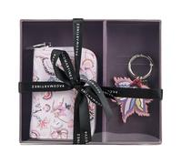 PACO MARTINEZ Set de Regalo para Mujer, Caja Regalo con Cartera Billetero para Mujer con Estampado Flores en Tonos Lilas y Llavero a Juego, Idea de Regalo de Cumpleaños, Aniversario o Navidad