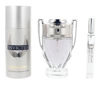 Paco rabanne invictus (m) set de 3 piezas edt spray 3.4 oz + 11 oz tra