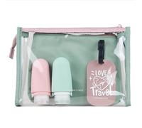 PACOMARTINEZ Set de Accesorios de Viaje con 1 Neceser Transparente, 2 Botellas de Silicona para Líquidos, 1 Identificador de Maleta y 1 Pequeño Neceser de Nylon Color Verde
