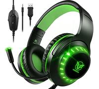 Pacrate Cascos Gaming para PS4/PS5/Xbox One/Nintendo Switch/PC, Auriculares Gaming con Microfono Cascos PS4 con Sonido Envolvente Estéreo, Cascos Gamer con Cancelación de Ruido, Luz LED, Verde