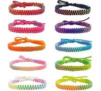 PacuM 10 pulseras de la amistad, pulseras de la amistad tejidas bohemias, ajustables, accesorios de estilo étnico, cuerda de algodón encerado de colores para niñas, niños, hombres, mujeres, anillos de