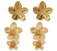 PacuM 2 Piezas Pendientes Mujer Dorados Antioxidante Pendientes Dorados Mujer Bohemio Aros 2 Estilos Earrings Diseño Floral para Fiestas Veladas Ceremonias Vacaciones Viajes