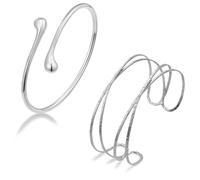 PacuM 2 pulseras de oro ajustables para la parte superior del brazo, material de metal, joyas doradas con líneas lisas, pulseras decorativas para Navidad, día de San Valentín, cumpleaños, Acero