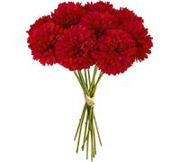 PacuM Flores artificiales de crisantemo, 12 piezas de flores falsas con tallo único de 24 cm de largo, ramos de hortensias artificiales de tacto real, flores rojas para interiores, arreglos florales,
