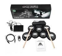Pad USB de Batería Portátil Electrónico para Principiantes | Negro, Metrónomo Integrado y Conector para Auriculares, Silicona Abs, Juego Compacto para Práctica