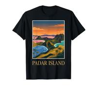 Padar Island Indonesia Paisaje Costero Vintage Retro Arte Camiseta