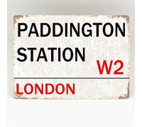 Paddington Station Cartel de metal de la calle de Londres - Placa de pared retro vintage de metal de calle / Placa decorativa retro de 8 x 12 pulgadas