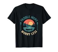 Paddle More Worry Less Camping Canoa Sunset Design Camiseta
