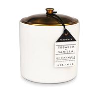 Paddywax Hygge colección de Cera de Soja Vela en Blanco de cerámica Olla con Tapa de Cobre, Tabaco y Vainilla, 15-Ounce