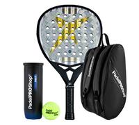 PadelPROShop - Pack Pala Drop Shot Axion Attack 1.0 LTD 2025 Jon SANZ, Paletero & Pelotas - Entrenamiento y Partido, Potencia y Control, Carbono 24K Twill, Paletero 100% Poliéster
