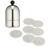 Paderno Dosificador 7 Discos de Siluetas para Diseñar Motivos Leche, Capuchino y Otras Creaciones de Café con Polvo de Cacao, Acero Inoxidable, INOX, Plateado y Negro, 250 ml