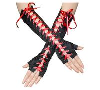 PADGCNOR Guantes de media mano de encaje Guantes de encaje sexys, largos, invierno, hasta el codo, medio dedo, con cinta, sin dedos, rejilla, for ceremonias y fiestas(Color 15)