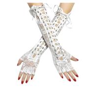 PADGCNOR Guantes de media mano de encaje Guantes de encaje sexys, largos, invierno, hasta el codo, medio dedo, con cinta, sin dedos, rejilla, for ceremonias y fiestas(Color 1)