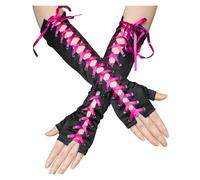 PADGCNOR Guantes de media mano de encaje Guantes de encaje sexys, largos, invierno, hasta el codo, medio dedo, con cinta, sin dedos, rejilla, for ceremonias y fiestas(Color 16)