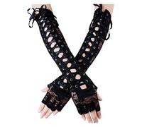 PADGCNOR Guantes de media mano de encaje Guantes de medio dedo con encaje floral sexy for mujer, hasta el codo, lazo negro, for fiestas baile, sin dedos, malla rejilla(Black)