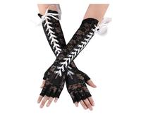 PADGCNOR Guantes de media mano de encaje Guantes de medio dedo con encaje floral sexy for mujer, hasta el codo, lazo negro, for fiestas baile, sin dedos, malla rejilla(Black white)