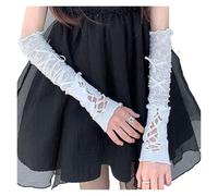 PADGCNOR Guantes de media mano de encaje Guantes sin dedos de encaje rejilla con lazo y tiras, malla elástica floral, guantes cortos for mujer(White A)