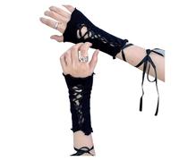 PADGCNOR Guantes de media mano de encaje Guantes sin dedos de encaje rejilla con lazo y tiras, malla elástica floral, guantes cortos for mujer(Black)