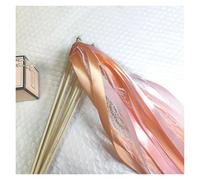 PADGCNOR White Lace Ribbon Wands with Golden Silver Bells, Fairy Streamer Stick for Wedding Party(Pink,30pcs)