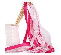 PADGCNOR White Lace Ribbon Wands with Golden Silver Bells, Fairy Streamer Stick for Wedding Party(Red,50pcs)