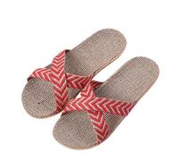 PADGCNOR Zapatillas de paja para mujer Pantuflas De Paja Verano, Lino Cruzadas For Mujer, For El Hogar, Sandalias Playa Planas, Cómodas For Interiores Y Casuales(Red,40-41)