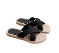PADGCNOR Zapatillas de paja para mujer Zapatillas Tejidas De Paja, Verano For Mujer, Ligeras For, Zapatos Hechos A Mano, Exterior Cuerda Cáñamo, Casuales(Black,41 EU)