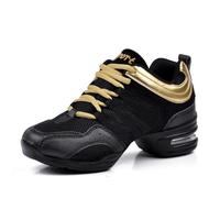 Padgene Scarpe Jazz Donna Scarpe da Ginnastica Lacci Cuscino Traspirante Signore Suole Divise Scarpe da Danza a Camminare Sportive, A - Dorado, 37 EU
