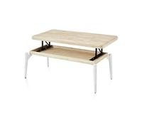 Padma, Mesa de Centro Elevable, Mesa Auxiliar, Mesa café, Acabado en Roble y Blanco, Medidas: 120 cm (Largo) x 60 cm (Ancho) x 47-62 cm (Alto)