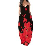 PADOLA Mujer Vestidos Casual Vestidos sin Tirantes V Cuello Playa Largos Bohemios Maxi Vestido Playa Verano (M, 1 Hojas Rojas)