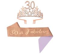 Padorul Juego de corona de hoja dorada de 30 cumpleaños y banda "60&Fabulous" para mujer, tiara de reina con diamantes de imitación con peine, decoraciones brillantes para fiesta de celebración de 30