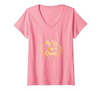 Padre del Novio: Mi Hijo encontró a su Reina Camiseta Cuello V, Mujer, Rosado, L