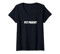 Padres de Mascotas Camiseta Cuello V, Mujer, Negro, XXL